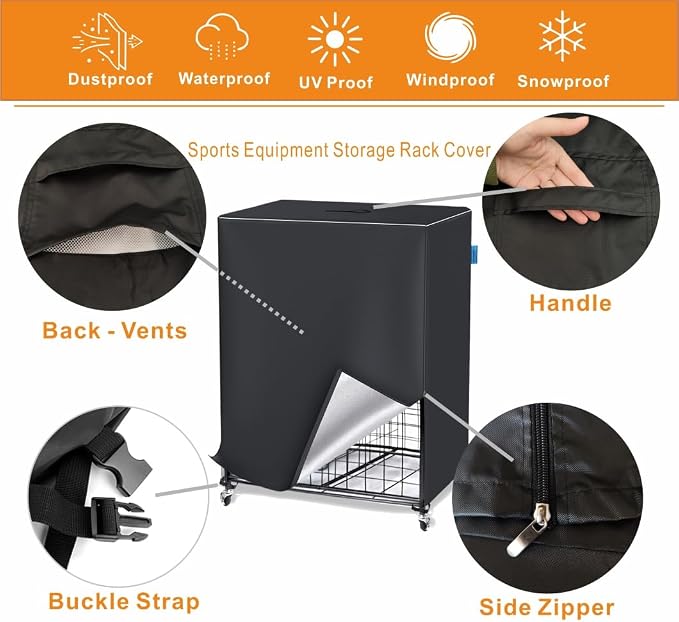 Garage Sports Equipment Organizer Cover, Ball Storage Rack Cover Outdoor, 600D Oxford, Waterproof & Dustproof, 38 "L x 18" W x 45 "H - Protecting Your Sports Equipment and Toys.(Cover Only)
