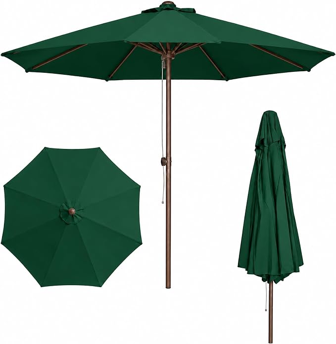 9FT Patio Umbrella, Outdoor Table Umbrella with Rope Pulley Lift, 3 Adjustable Heights, Market Umbrellas for Backyard, Pool and Deck, UPF50+