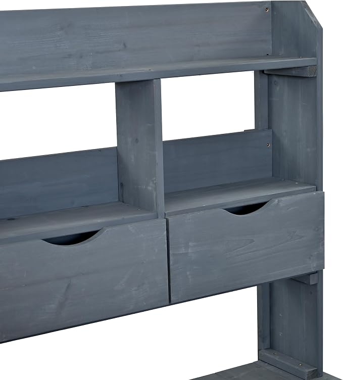 Merax Farmhouse Potting Bench with 6 Drawers, 44.6” Large Garden Workstation, Outdoor Kitchen Island with Bottom Cabinet & Hooks, Freestanding Patio Furniture,Gray