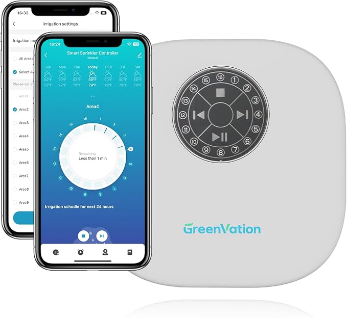Smart Sprinkler Controller Pro, 12-Zone/Station Irrigation System, GreenVation 2.4G/5GHz WiFi Water Timer for Outdoor Garden/Yard/Lawns(with Water Pump and Rain Sensor Connection Interface)