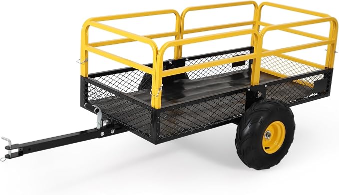 Garvee ATV UTV Trailer Tow Behind Dump Cart, 1600Lbs 22 Cubic Feet, Heavy Duty Yard Garden Trailer Pull Behind Dump Trailer for Lawn Mower Tractor | 1600Lbs 22 Cubic Feet, Heavy Duty Yard Garden Trailer Pull Behind Dump Trailer for Lawn Mower Tractor
