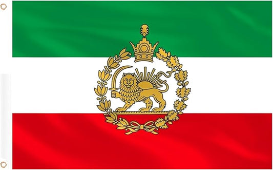 AhfuLife Iran Old Historic Flag 3x5 Ft with Lion Sun, 1 Pc Large Former Iranian Flags for Outside - Double Side with 2 Brass Eyelets for Party Decorations Bar Garden Street Decoration Indoor Outdoor
