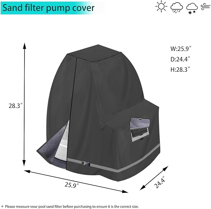 XCZ Sand Filter Pump Cover. Winter Insulated Cover. With Sherpa Lining. Suitable for 12-16in Sand Filter Pumps. Black