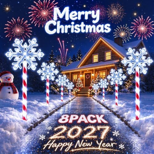 Solar Christmas Decorations Outdoor, 8 Pack Solar Snowflake Pathway Lights by TuyLuxeHome