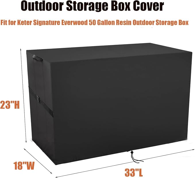Deck Box Cover for Keter Kentwood Everwood 50 Gallon, Waterproof Resin Storage Box Bin Covers Patio Furniture Side Table Cover- 33"L x 18"W x 23"H