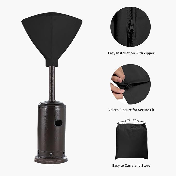 Easy-Going Patio Heater Head Cover with Zipper and Storage Bag, Waterproof Outdoor Round 34"D Heater Cover Top for Standing Heat, Dustproof, UV-Resistant, Black