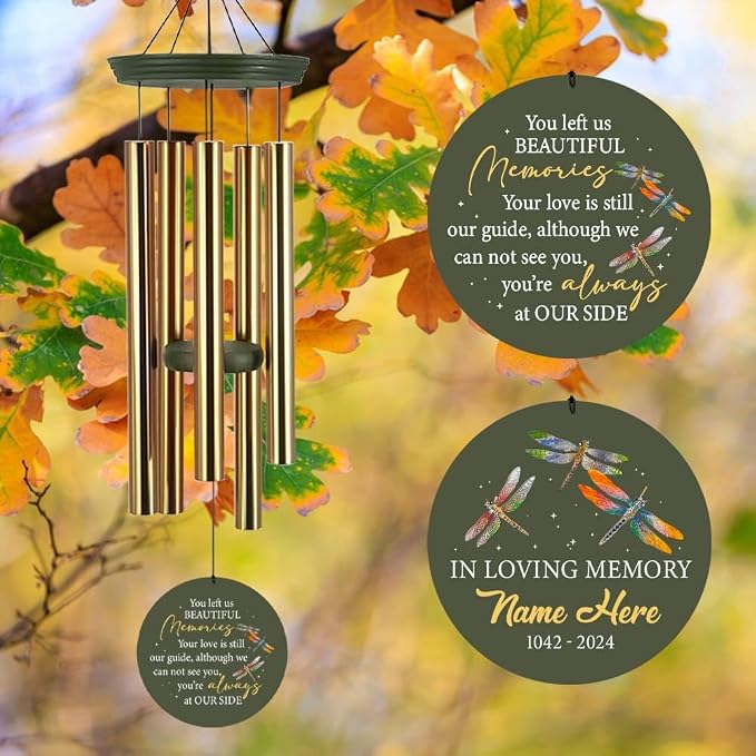 ASTARIN Memorial Dragonflies 36" Wind Chimes, Personalized Name Sympathy Wind Chime, in Memory of Loss Mom Loved One, Large Deep Tone Bereavement Windchimes for Patio Clearance(Produced in Texas)