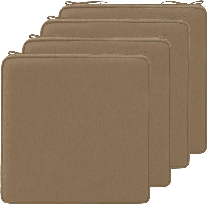 19 x 19 Inch Sunbrella Outdoor Chair Cushions with Tie Straps, Set of 4 Thick Water Repellent Square Patio Chair Pads for Garden Lawn Patio Furniture, Canvas Camel