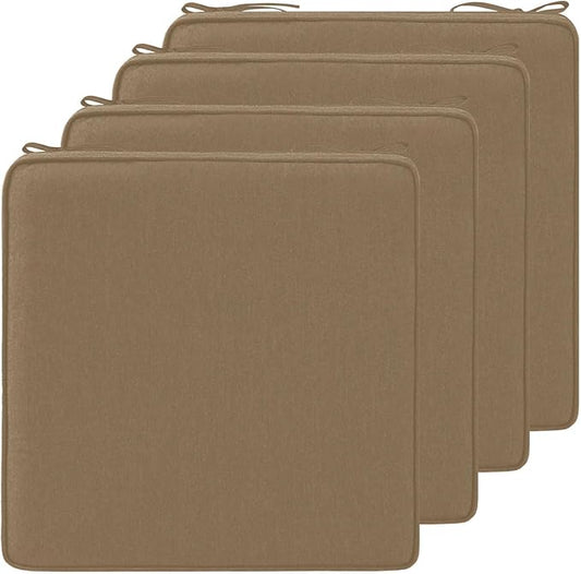 19 x 19 Inch Sunbrella Outdoor Chair Cushions with Tie Straps, Set of 4 Thick Water Repellent Square Patio Chair Pads for Garden Lawn Patio Furniture, Canvas Camel