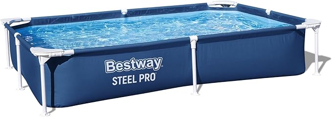 Bestway 56401 Steel Pro Pool | Swimming Pool, Rectangle Above Ground Fast Set Pool, Children’s Detachable Pool, Multiple Sizes, Blue, 221 x 150 x 43 cm | Rectangular Frame Swimming Pool, Puncture-Rust Resistant Garden Pool, Easy Assemble