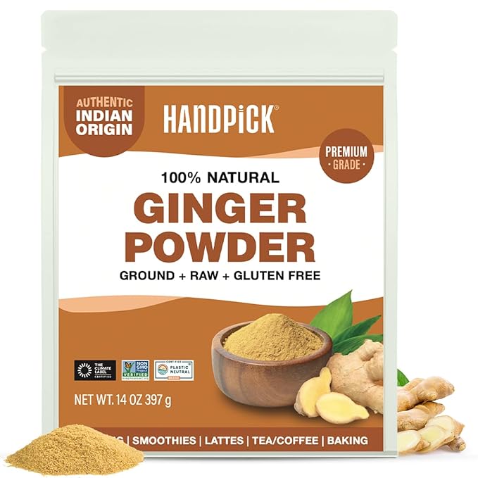 HANDPICK Ginger Powder (14oz/397g) No Additives, No Preservatives, No Fillers | Ginger Root Powder from India | Raw, Gluten Free, Non GMO | Perfect for Cooking | Resealable Pack (Packaging may vary)