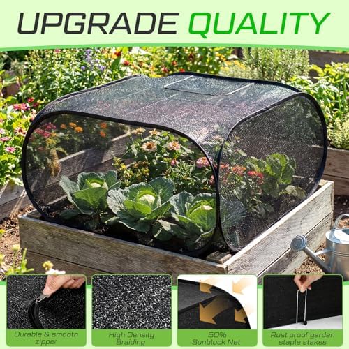 SATINIOR 2 Pack 70% Garden Plant Shade Tent UV Resistant Pop up Plant Protector Sun Shade Netting with Zipper Outdoor Insect Barrier Mesh Guard Cover from Animals Bird(Tent Style,39.4"x39.4"x19.7") - Image 5