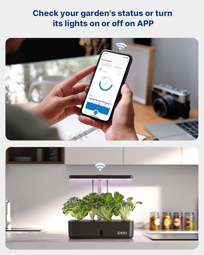 iDOO Hydroponics Growing System 12 Pods Kit Indoor Herb Garden | APP & WiFi Controlled, Hydroponic with LED Grow Light Auto-Timer and Pump System, Indoor Garden for Home School Office Gifts