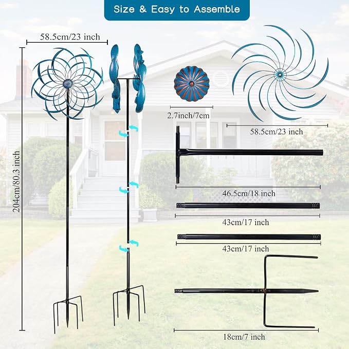 Stargarden Wind Spinners Outdoor -Metal Large Kinetic Wind Spinners | Wind Sculptures & Spinners with Stable Metal Stake for Yard Lawn Garden (23 x 80 inches)