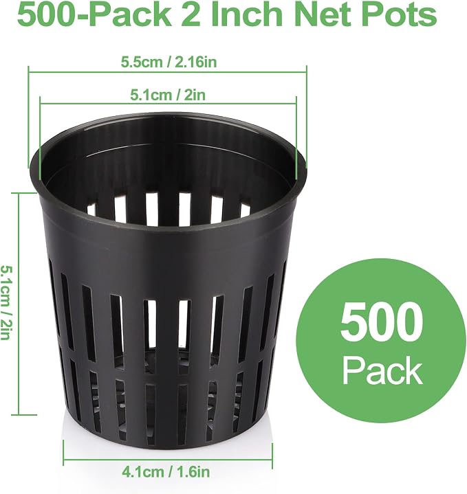 500-Pack 2 Inch Hydroponics Net Pots - Slotted Mesh Net Cups for Plant Growing System - Self Watering Baskets for Indoor and Outdoor Plants, Hydroponics Supplies Kit