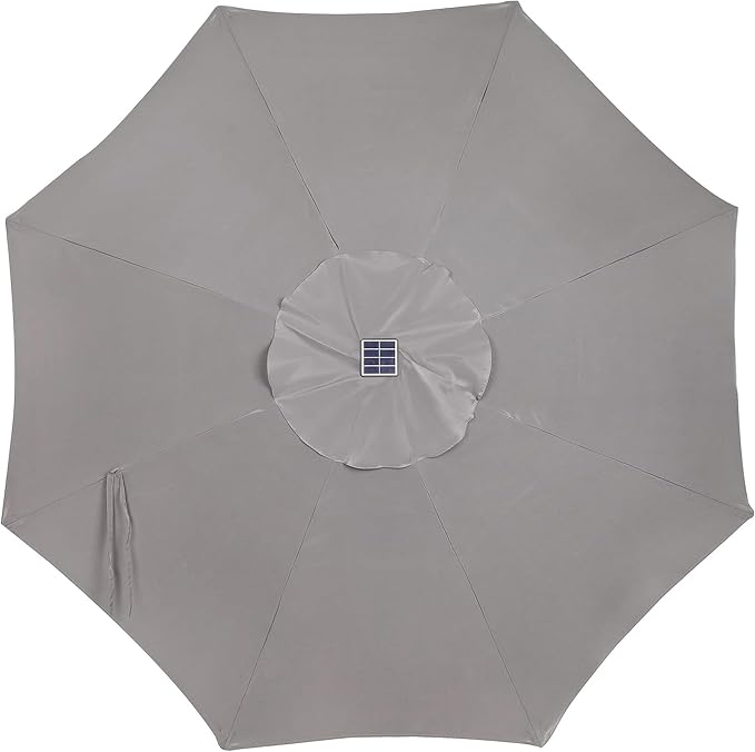 Blissun 9 ft Solar Umbrella, 32 LED Lighted Patio Umbrella, Table Market Umbrella, Outdoor Umbrella for Garden, Deck, Backyard, Pool and Beach (Grey)