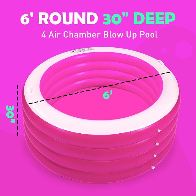 Blow Up Pool, 72" X 30" Deep Round Inflatable Swimming Adult Pool, Backyard Inflatable Pool for Kids Swimming, Pink
