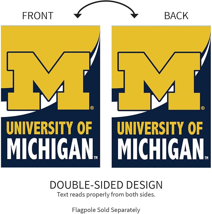 NCAA University Of Michigan House Flag, 28 x 44, Double Sided Garden Flags for Outside, Outdoor College Flags & Banners for Gardens Patio, Indoor Wall Decor Flag for Room