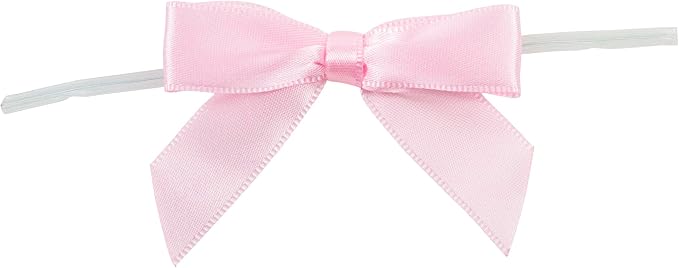 Reliant Ribbon 5171-11703-2X1 Satin Twist Tie Bows - Small Bows, 5/8 Inch X 100 Pieces, Light Pink