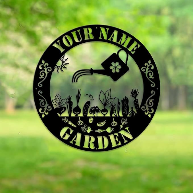 MeMate Garden Sign, Personalized Metal Signs, Garden Sign to Personalize, Large Sign for Vegetable Garden She Shed, Customized Name Wall Art for Garden Outdoor Decor, Outdoor Plaque for Mom Grandma