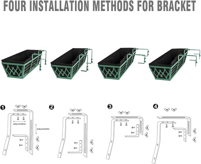 4 Pack 24 Inch Window Boxes Planters Railing Planter Box with Adjustable Brackets & Non-Woven Fabric Plant Grow Bags Deck Railing Planter Boxes Balcony Hanging Flower Box for Outdoor Plants