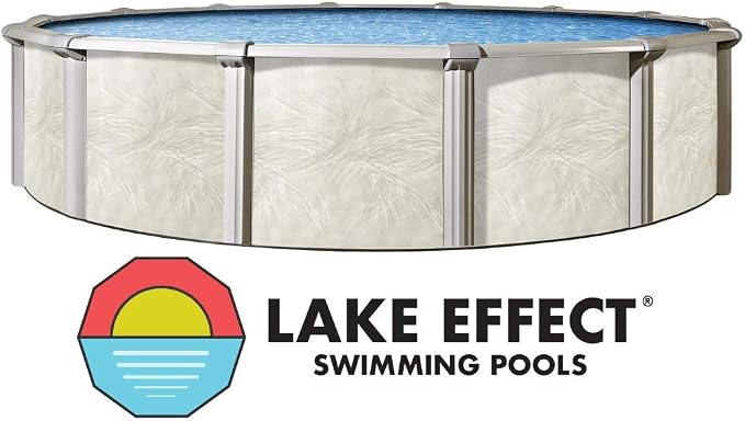 Lake Effect Pools 'Fallston' 24' Foot Round Above Ground Swimming Pool | 52" Inch Height | Caribbean Overlap Liner and Widemouth Skimmer Bundle | Resin Protected Steel Sided Walls
