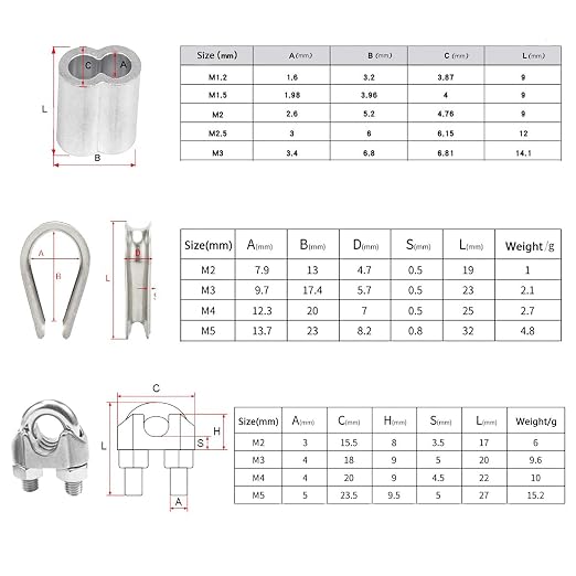 1/8 Inch Stainless Steel Wire Rope Kit, 7x7 Strands, 165 ft Length, With Cable Cutters, Sleeves, Thimbles, Clips, For Climbing Plants, Deck Railing, Fencing, Outdoor Hanging