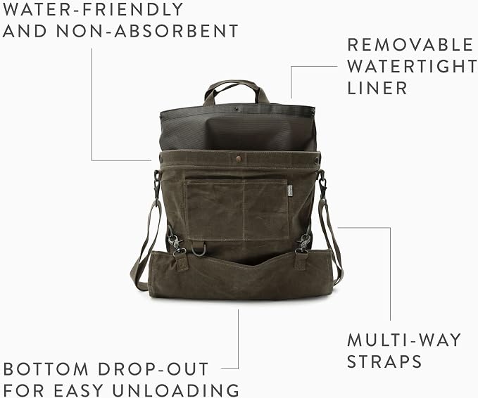 Barebones Harvesting and Gathering Bag - Foraging, Harvest and Fruit Picking Bag with Convertible Straps - Water-Resistant Waxed Canvas Gardening Tool(Slate Gray)
