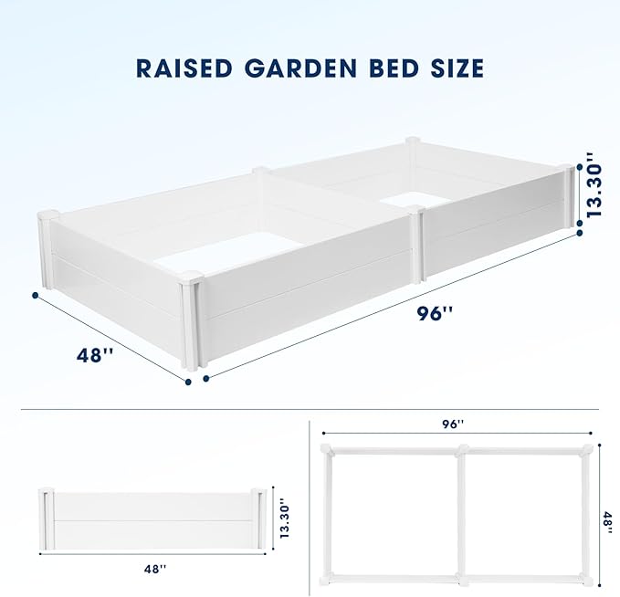 PASAMIC 8x4x1ft Vinyl Raised Garden Bed, Rust-Proof Outdoor Planter Box for Gardening, Durable Raised Plant Box with Open Bottom, DIY Above Ground for Fruit, Vegetables, Herbs