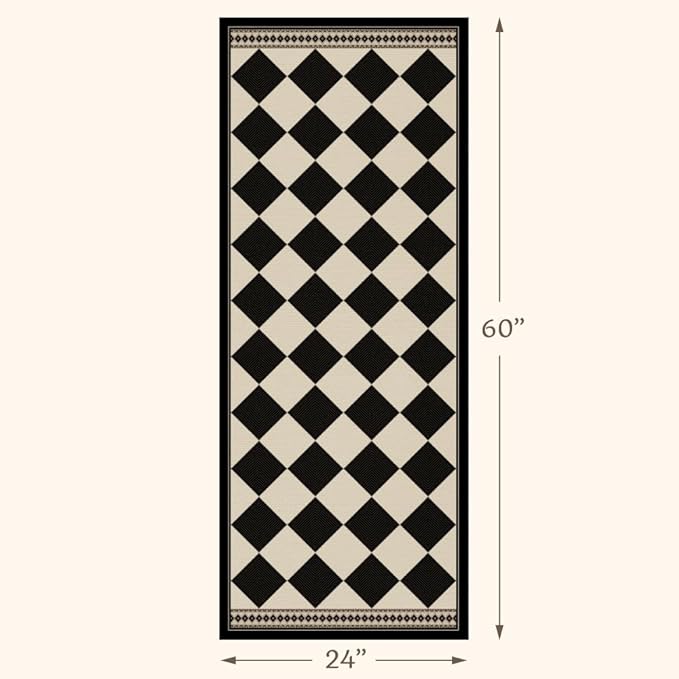 Black and White Checkered 2x5 Easy Jute Laundry Room Rug Runner, Laundry Floor Mat, Washable Non Slip Diamond Boho Carpet for Entryway, Bathroom, Kitchen, Checkerboard Modern Farmhouse Mat