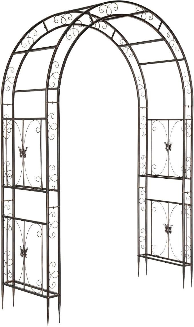 VINGLI Garden Arbor, Arch Archway for Wedding Ceremony Party, Steel Garden Trellis for Plant Climbing, Christmas Garden Decorations Pergola for Garden, Backyard, Lawn (75.5x22.8x94.5) (Bronze)