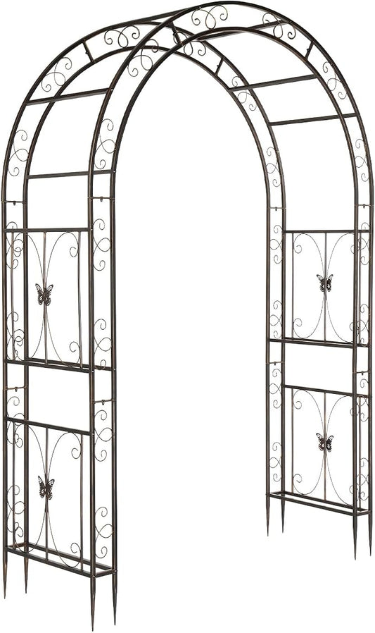 VINGLI Garden Arbor, Arch Archway for Wedding Ceremony Party, Steel Garden Trellis for Plant Climbing, Christmas Garden Decorations Pergola for Garden, Backyard, Lawn (75.5x22.8x94.5) (Bronze)