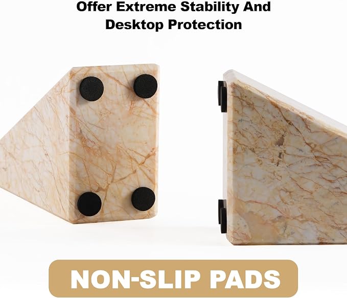 Marble Bookends，Natural Decorative Bookend for Shelves, Non-Skid Book End for Heavy Books, Idea Book Stoppers & Holder for Desk Bookshelf Decor, Modern Home Decor Cream Color Book Ends, Set of 2