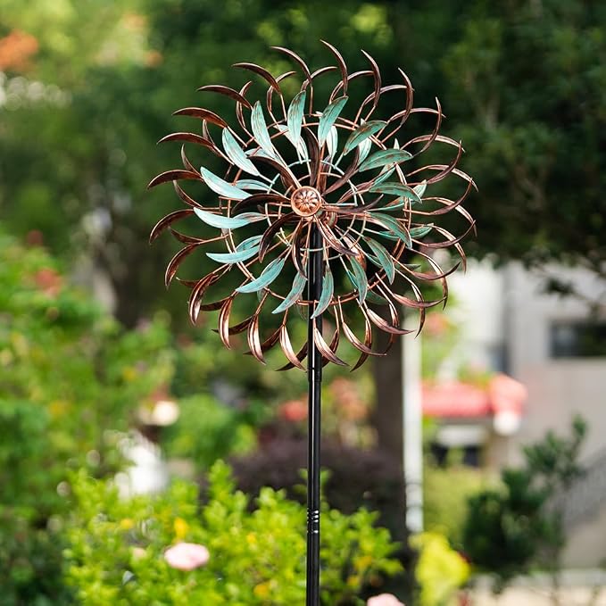 Stargarden Large Metal Wind Spinners, 20” Dia Kinetic Wind Sculptures, 6Layers Windmill Metal Yard Art Garden Decor