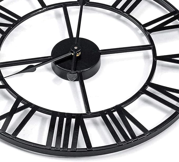 Large Outdoor Indoor Waterproof Metal Wall Clock, Completely Silent, 24 inch Roman Numerals Vintage Art Decor Modern Clocks, Mid-Century Battery Operated Home Decorative for Kitchen,Bedroom,Office