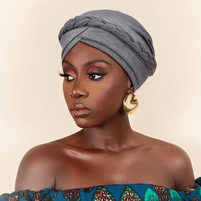 DRESHOW African Women Turban Caps Beanie Twist Headscarf Pre-Tied Twisted Braid Headwraps for Women Chemo Cancer Cap