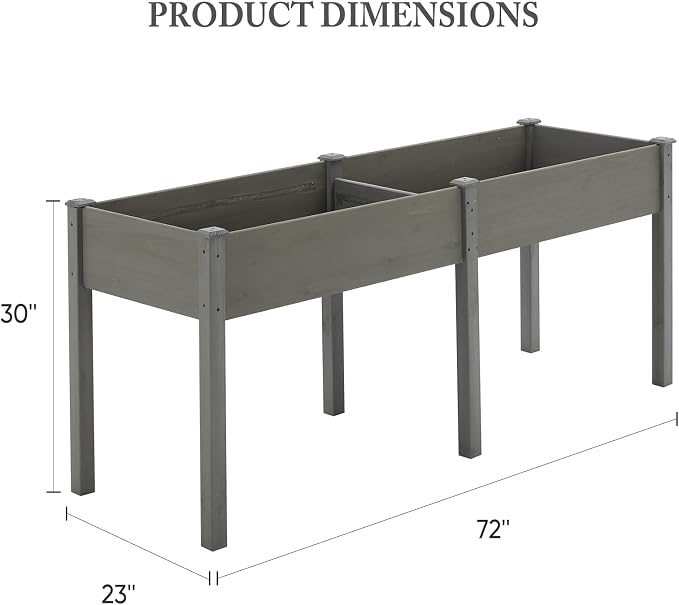 DUMOS Raised Garden Bed 72x23x30 Inch, Outdoor Planter Box with Legs, Elevated Wood Garden Bed with Liner for Herbs Flowers Vegetables, Wooden Planter Box for Patio, Balcony, Backyard, Grey