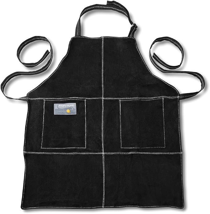 Outset Grill and Kitchen Apron, Black Leather, 27" x 30"