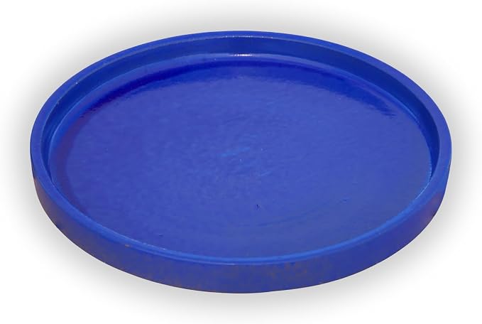 17.5 Inch Plant Saucer (Ceramic) - Round Blue Flower Pot Tray - Handcrafted, Durable Planter Base