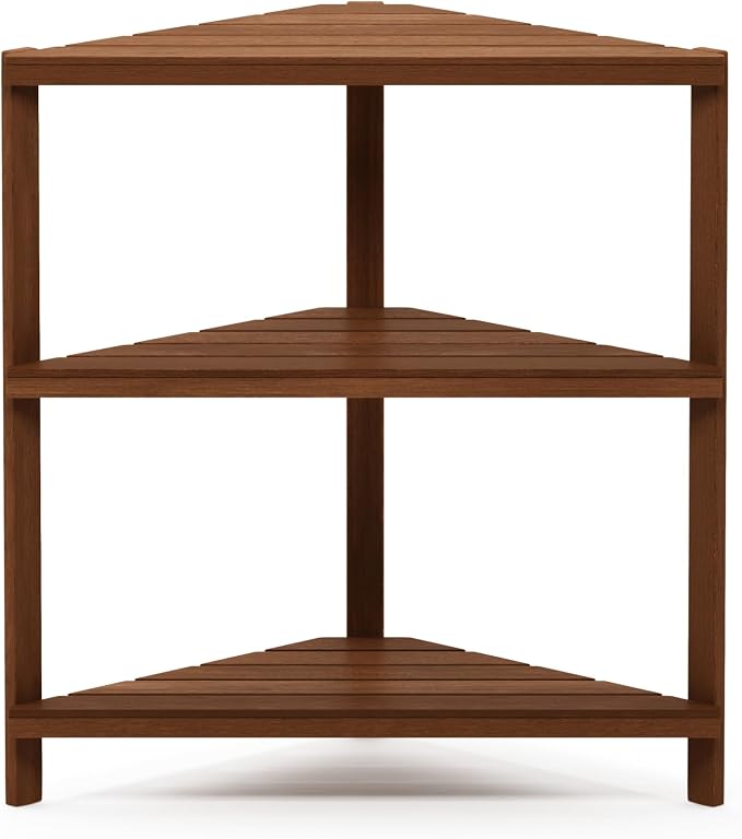 Furinno TIOMAN Plant Stand Outdoor, 3-Tier Corner Plant Shelf, Tiered Plant Stand Indoor, Outdoor, Patio, Garden, Balcony, Light Wood