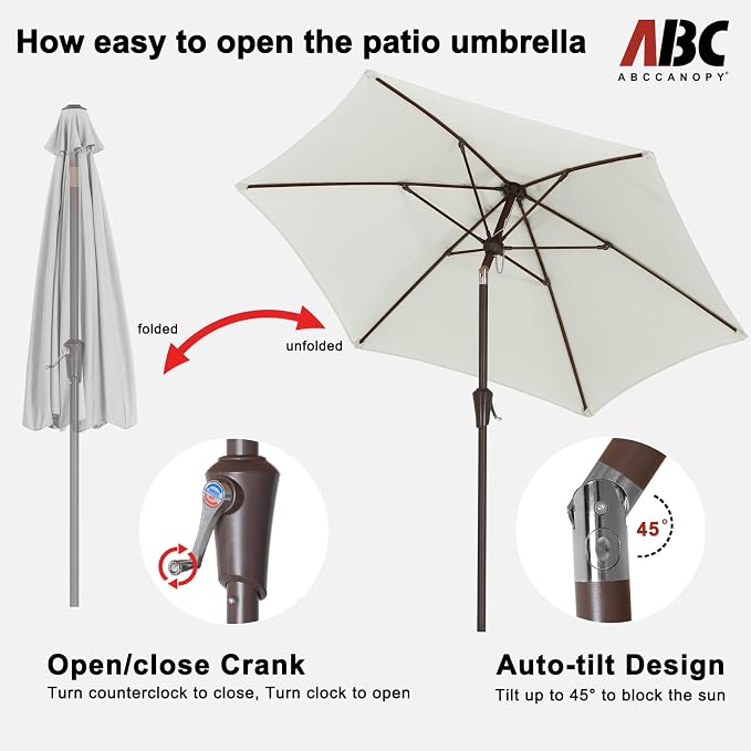 ABCCANOPY 7.5FT Outdoor Patio Umbrella, UV Protection Table Umbrella w/Crank for Easy Set Up, Suitable for Garden, Lawn, Deck & Backyard (Light Beige)