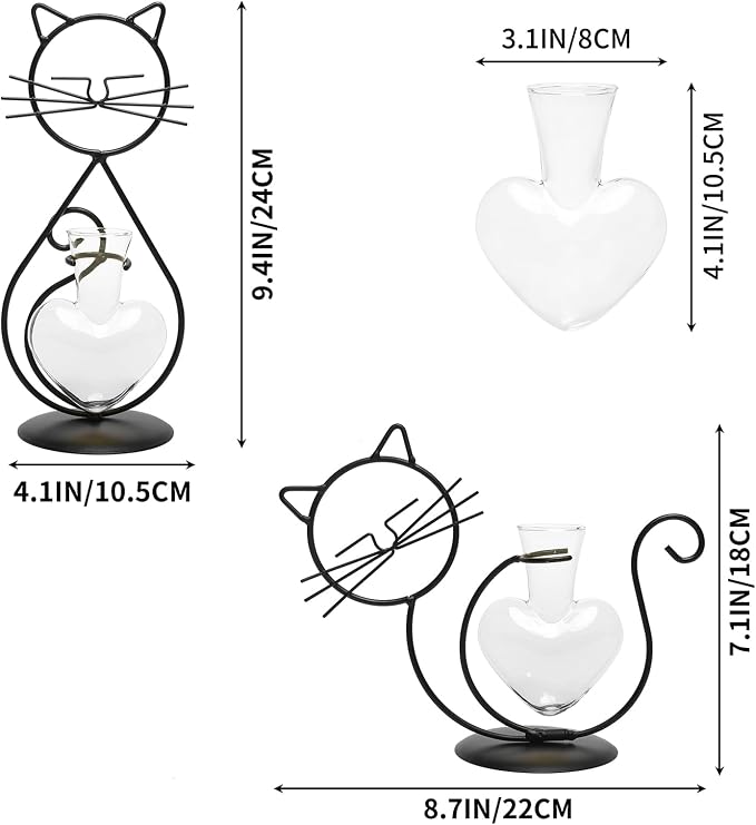 Plant Terrarium Plant Propagation Station Cat Lover Gifts for Women | Plant Lovers Home Office Decor Cat Desk Accessories