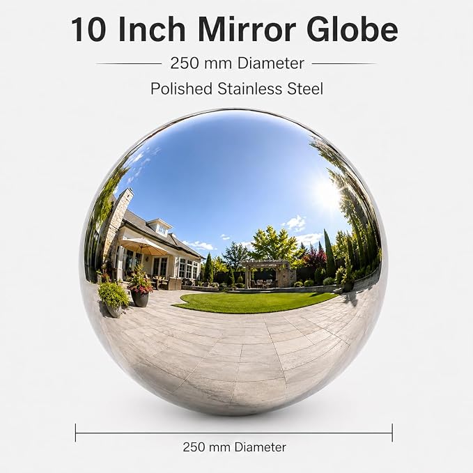 Nerien Gazing Ball Garden Mirror Outdoor - 10 Inch Outside Decorative Globe, Silver