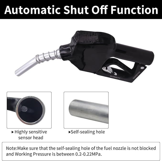 Black 3/4'' inch NPT Automatic Shut-Off Fuel Nozzle Fuel Refilling Tool Perfect For Gas Stations,Industry,Transportation Used for diesel,gasoline,kerosen(13/16"Spout Max Flow Rate 16 GPM)