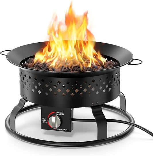 Electactic Portable Propane Fire Pit, 50000 BTU with Fire Pit Cover, Carrying Kit, 19-inch, Smokeless Gas Fire Pit for Camping, Backyard, RV, Deck and Outdoor Activities