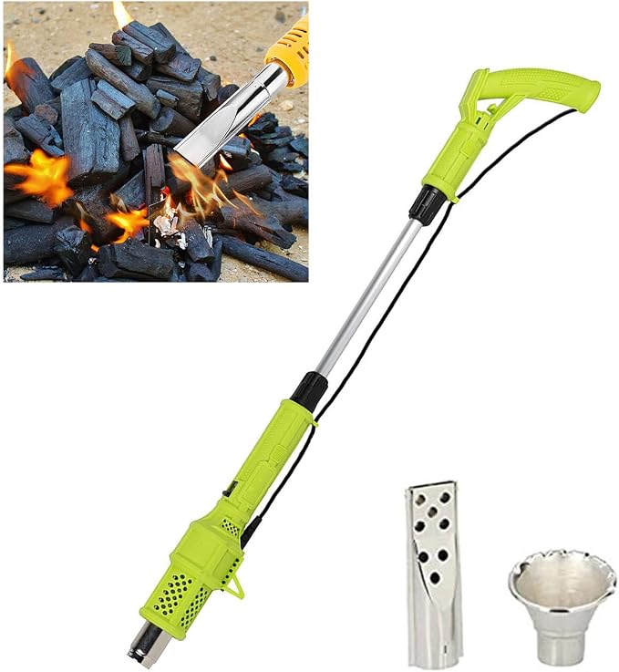 2000W Electric Thermal Weed Burner, 3-in-1 Hot Air Weed Killer with 60-650°C Dual Heat, Fast Airflow Garden Grass Remover, Portable Flame-Free Charcoal Igniter with Nozzles