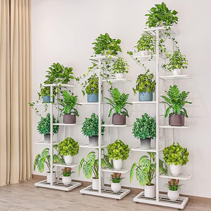 MTB Garden 7 Tier Metal Plant Stand for Indoor Outdoor Flower Pot Display Planter Shelf, White