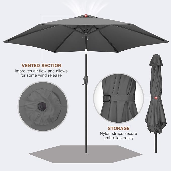 10ft Patio Umbrella Outdoor - Table Umbrella with 6 Sturdy Ribs, Market Umbrella with Push Button Tilt, UV Protection for Pool, Porch, Garden, Deck, Backyard (Anthracite)