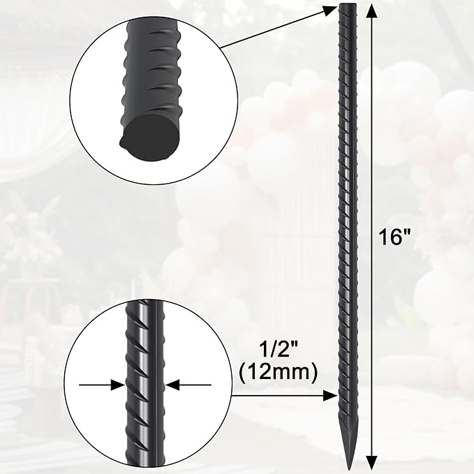 Rebar Stakes 16 Inch Heavy Duty 1/2 Inch Dia Straight Metal Spikes 20 Pack | Steel Ground Anchors with Chisel Point End for Plant Support, Garden Border,Landscape Edging