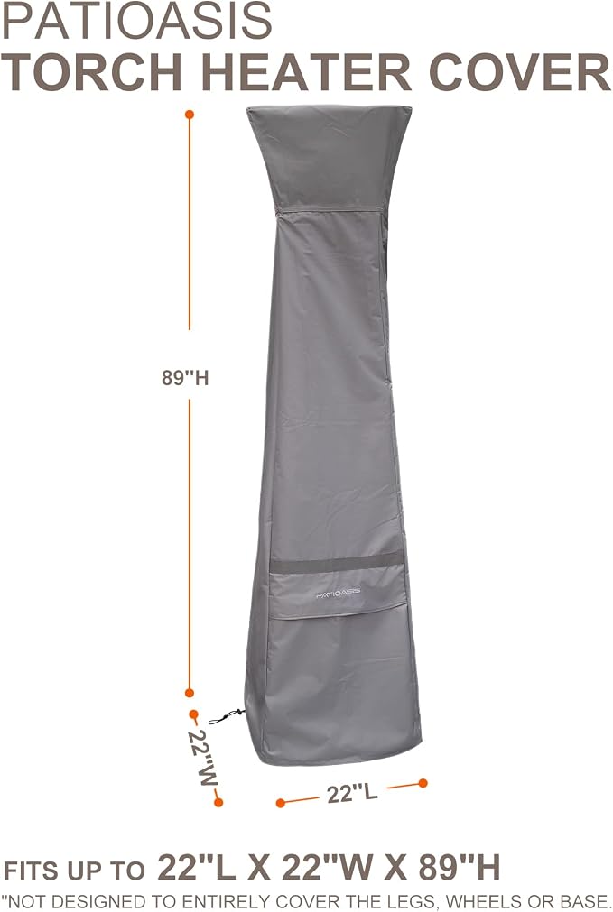 Ouside Heater Cover Waterproof, Standing Patio Heater Covers with Zipper 89 inch High Waterproof UV-Resistant 600D Ripproof Fire Sense Outdoor Heater Cover